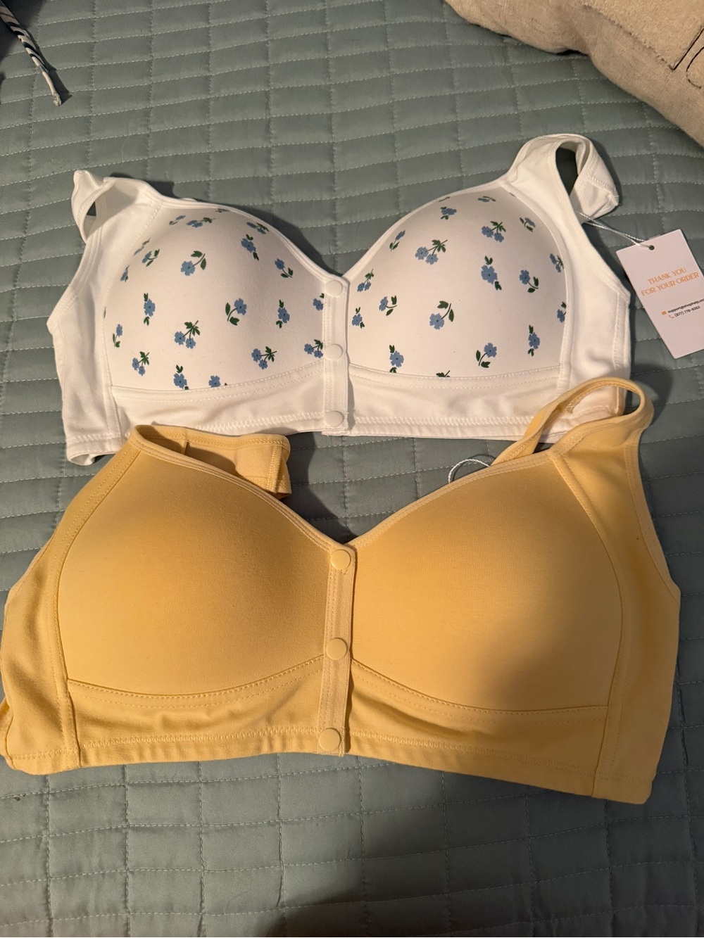 Daisy Front‑Closure Bra Duo — Yellow & White with Blue Floral